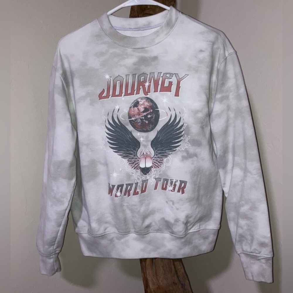 Journey World Tour Graphic Gray Tie Dye Pullover Sweatshirt